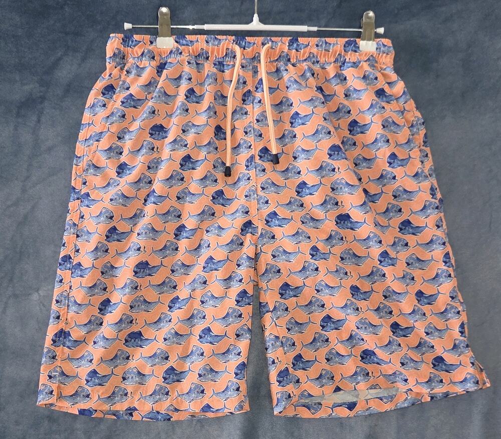 Peter Millar Swim Trunks Mens Medium Seaside Gold Rush Whale Nautical Drawstring